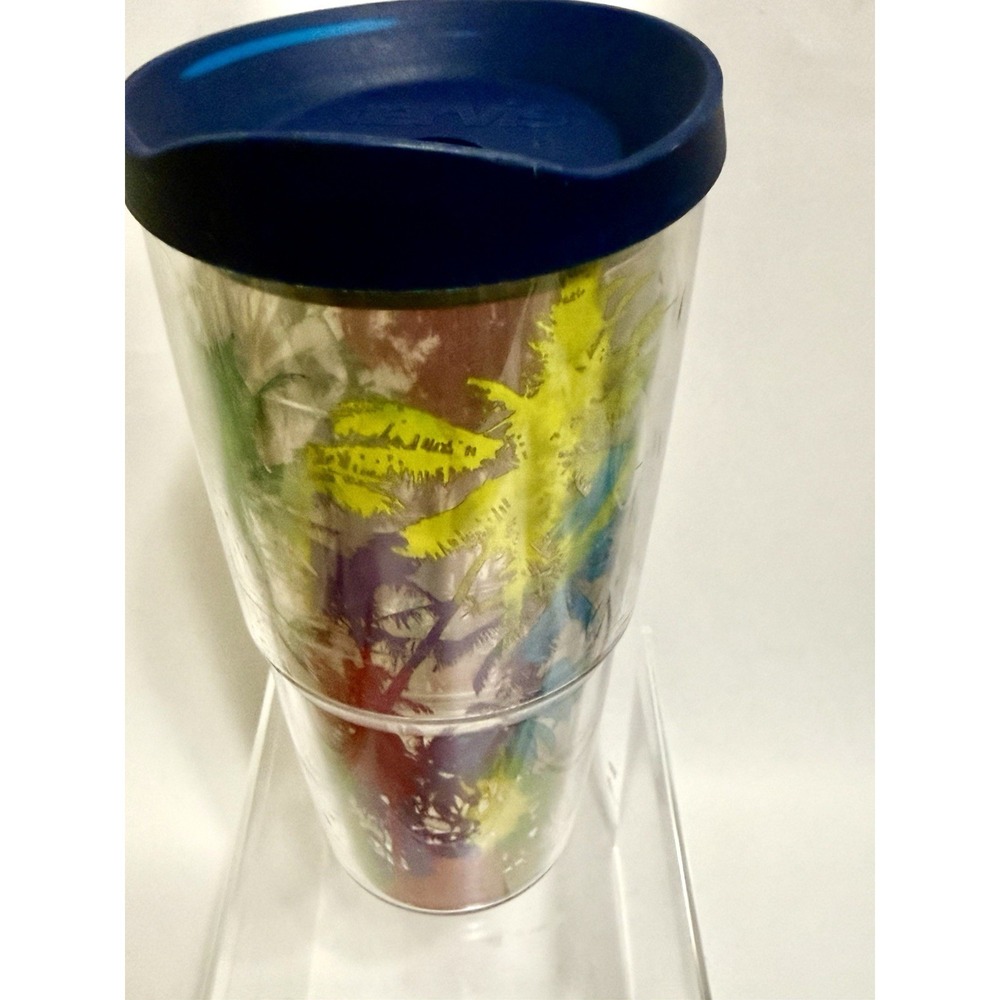 Tervis 24 oz Tropical Palm Trees Tumbler Travel Cup Blue Lid Made USA